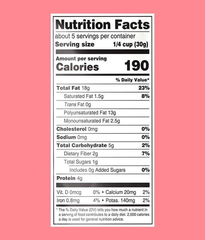 Unbound Roasted Original Walnuts Nutrition Facts 5oz Pouch