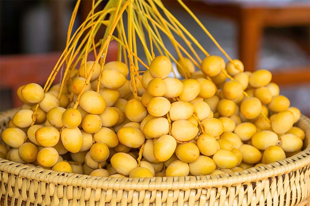 Yellow barhi dates in a basket