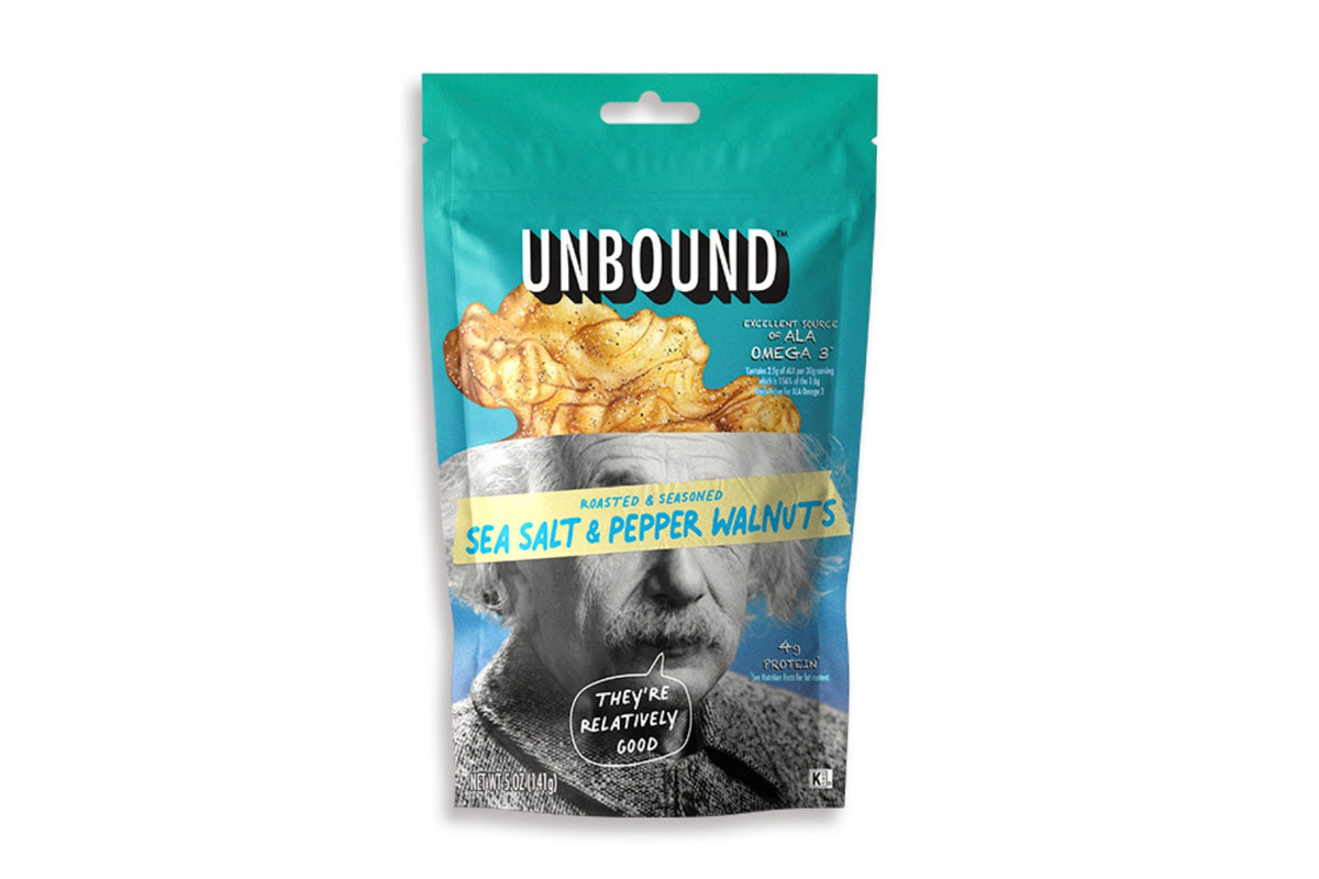 Unbound Sea Salt&amp; Pepper Walnuts 2.0 Pouch 5oz (Front)