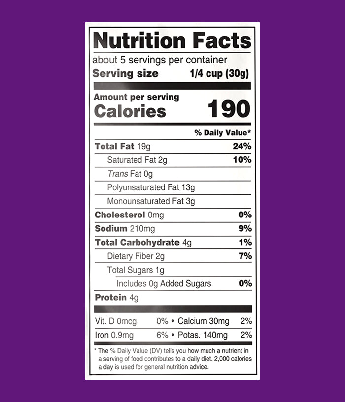 Unbound Chili Lime Walnuts Nutrition Facts 5oz pouch